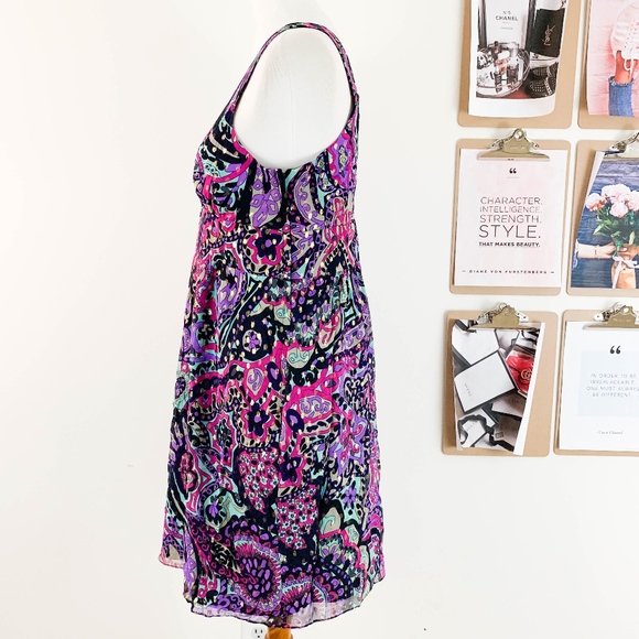 Tibi Empire Waist Silk Dress Sz 10 Metallic Floral - Picture 3 of 7